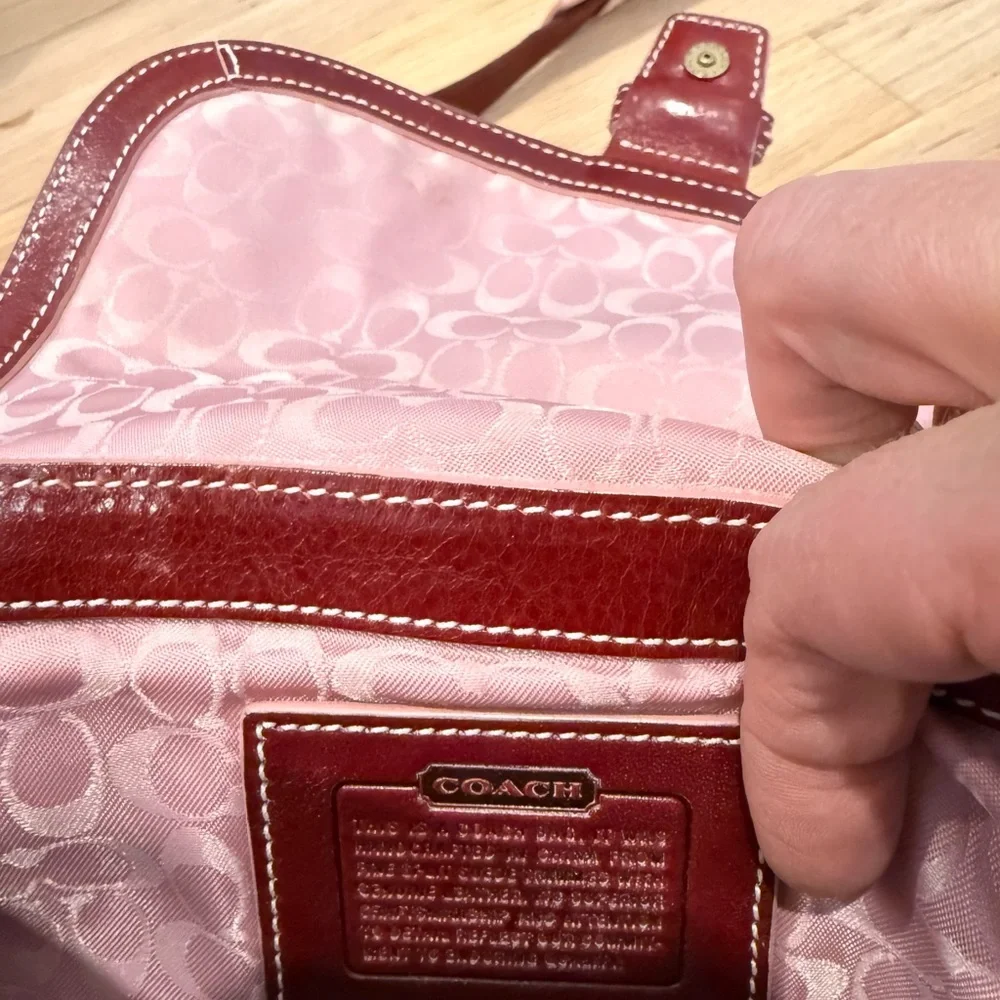 Coach Blush and Burgundy Suede and Leather Crossbody Bag - Picture 6 of 7